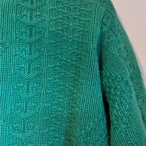 Vintage Lands' End Green 100% Cotton Women's Cable Knit Crew Neck Sweater